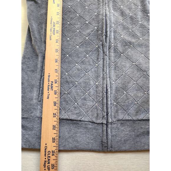 VEST-QUACKER FACTORY-Gray Velour-Sleeveless-Rhinestones-Zipper-SIZE XS - Picture 12 of 15